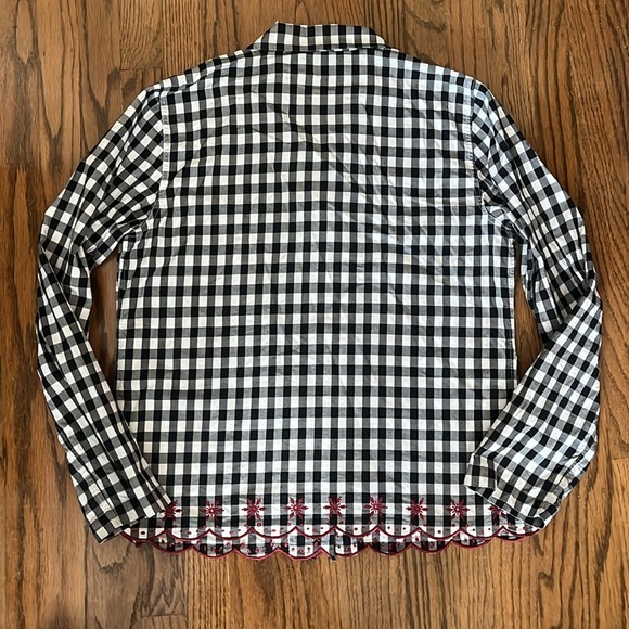 Ted Baker Red Fleece Plaid Pajama Buttons down Blouse Bottom embroidered Size S - Picture 9 of 9